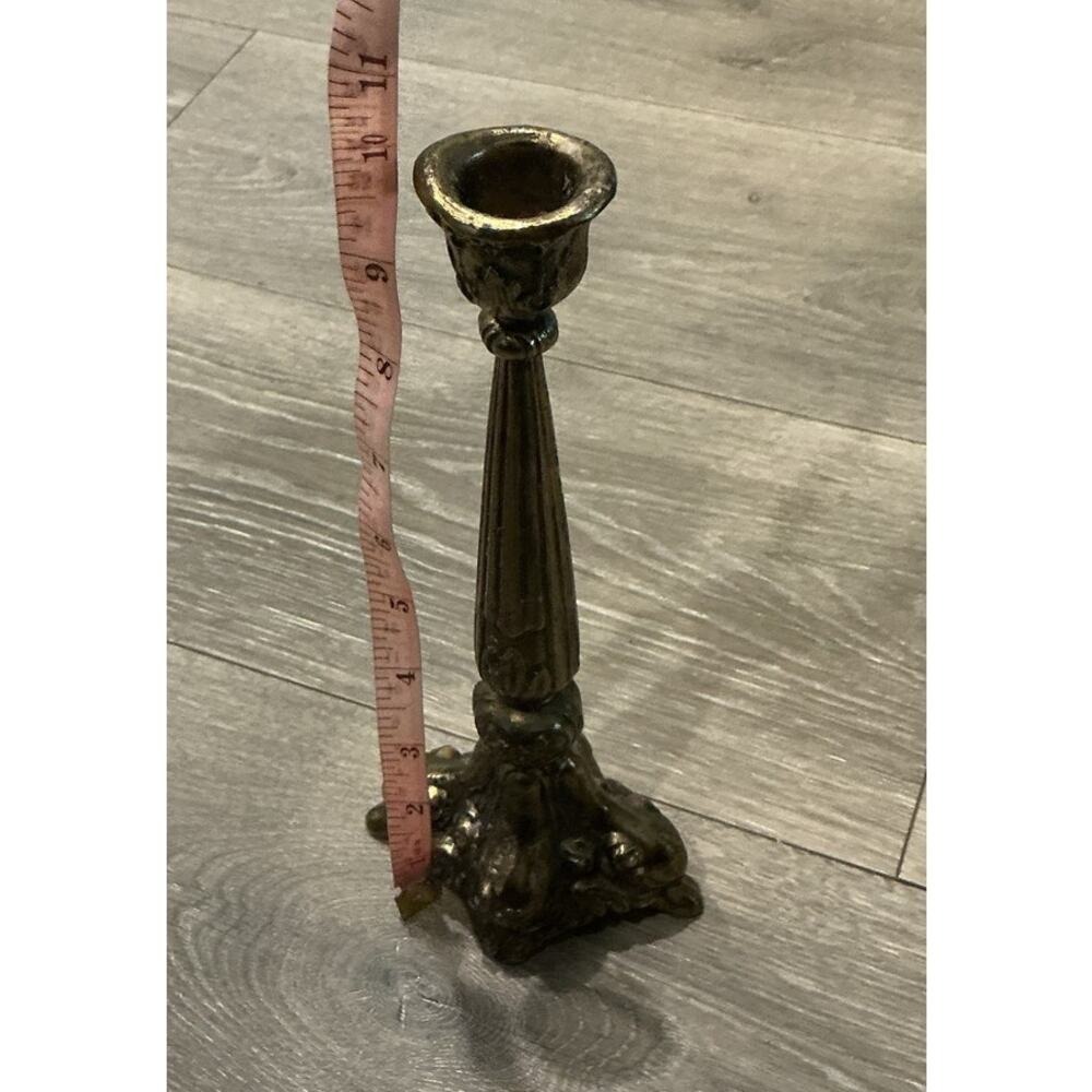 Vintage Silver Tone Metal Candlestick Candle Holder Ornate Taper French Country - Picture 3 of 4